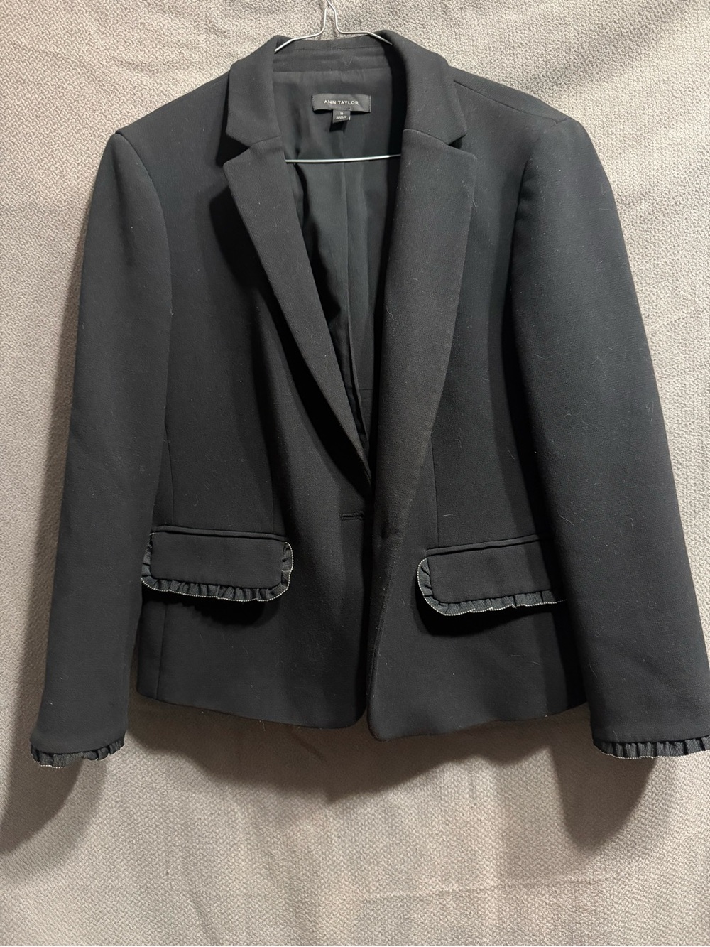 Ann Taylor Black Ruffle-Trim Tailored Blazer